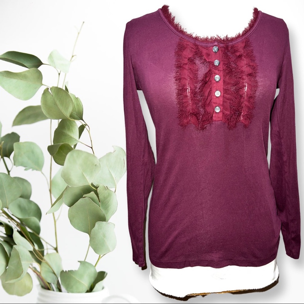 Women’s Long sleeve burgundy color casual top sweater blouse medium size